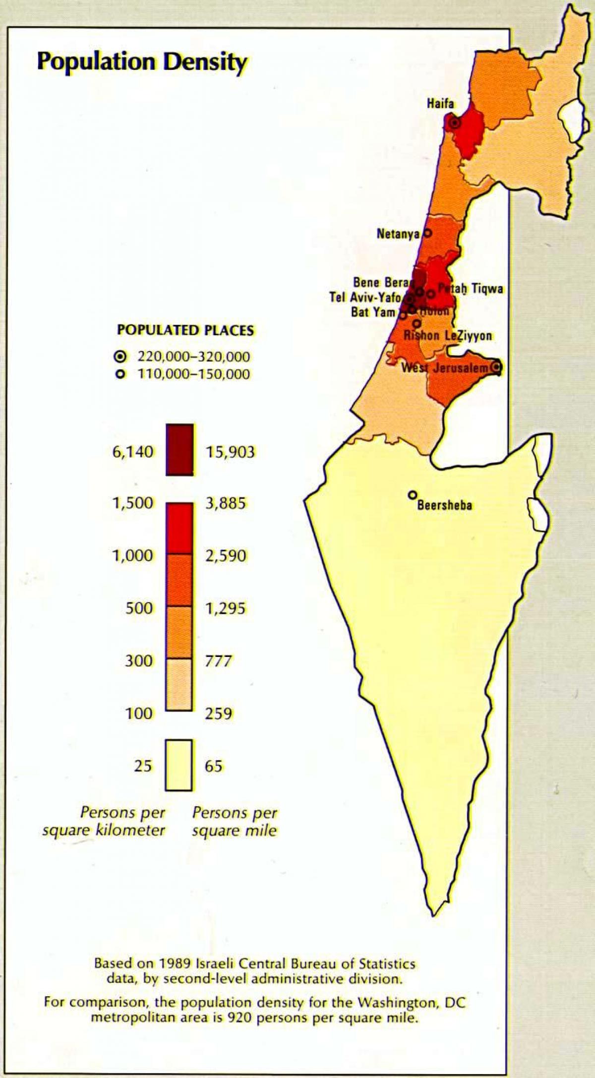 mapa Izraela ludności